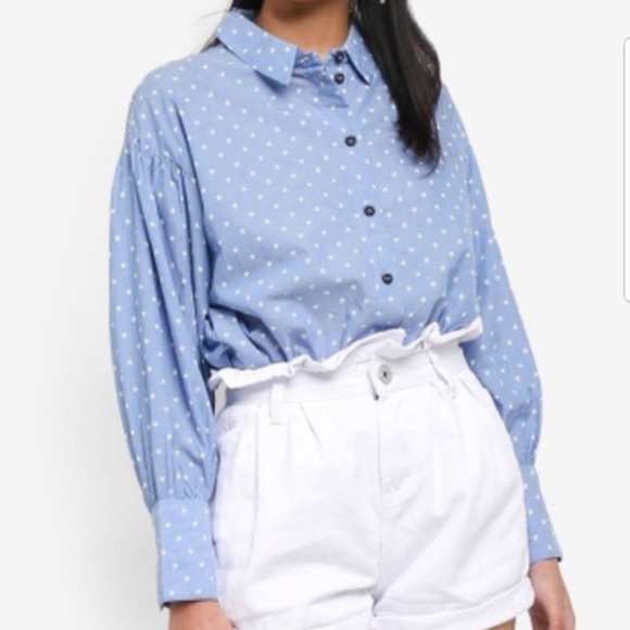 TOPSHOP  Chambray Star print Blouse.. SZ 6 - Picture 1 of 6